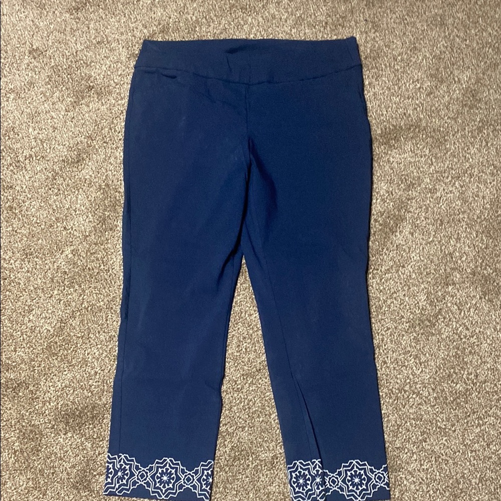 Christopher & Banks Blue Ankle Pants with White Pattern